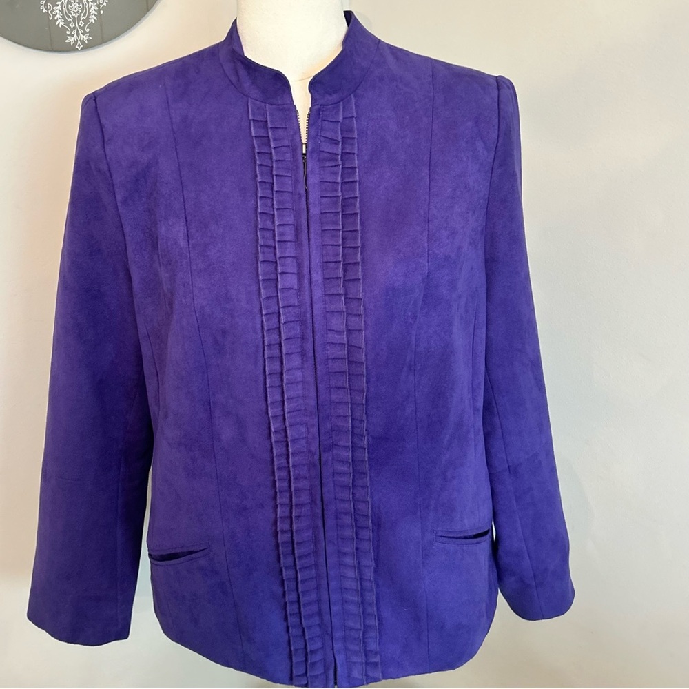 Purple Jacket/Blazer Brushed Faux Suede Leather Front Zip Fully Lined Size 12